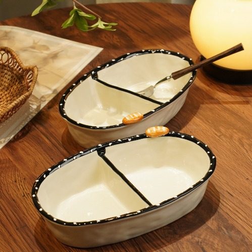 Household High-value Bread 9.6-inch Salar Plate for Dining Plate Fruit Plate Breakfast Plate Cute Two-grid Plate