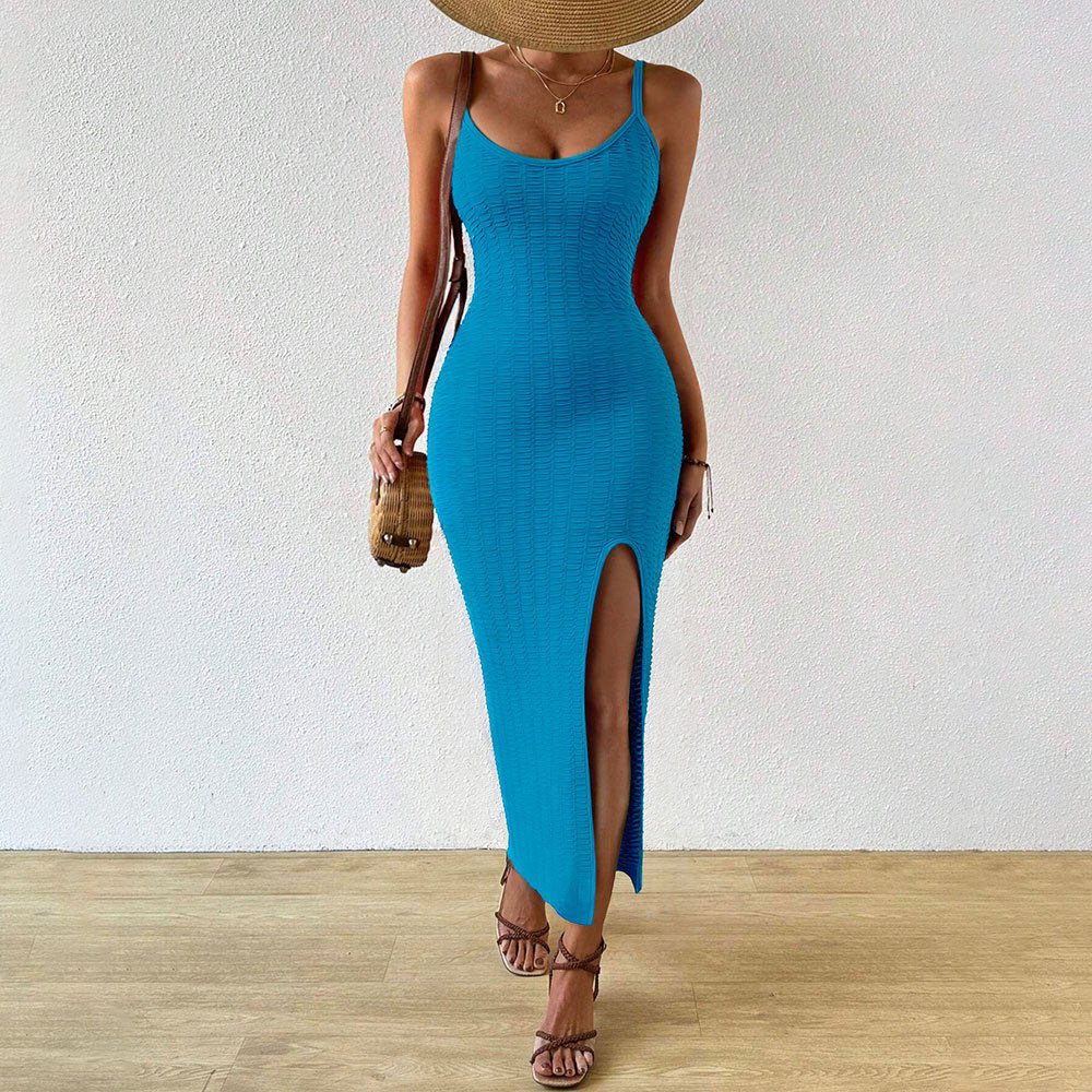 Summer Beach Dress for Women Sexy Bodycon Split Design Knitted Fabric Mid Length Perfect for Vacation Wholesale