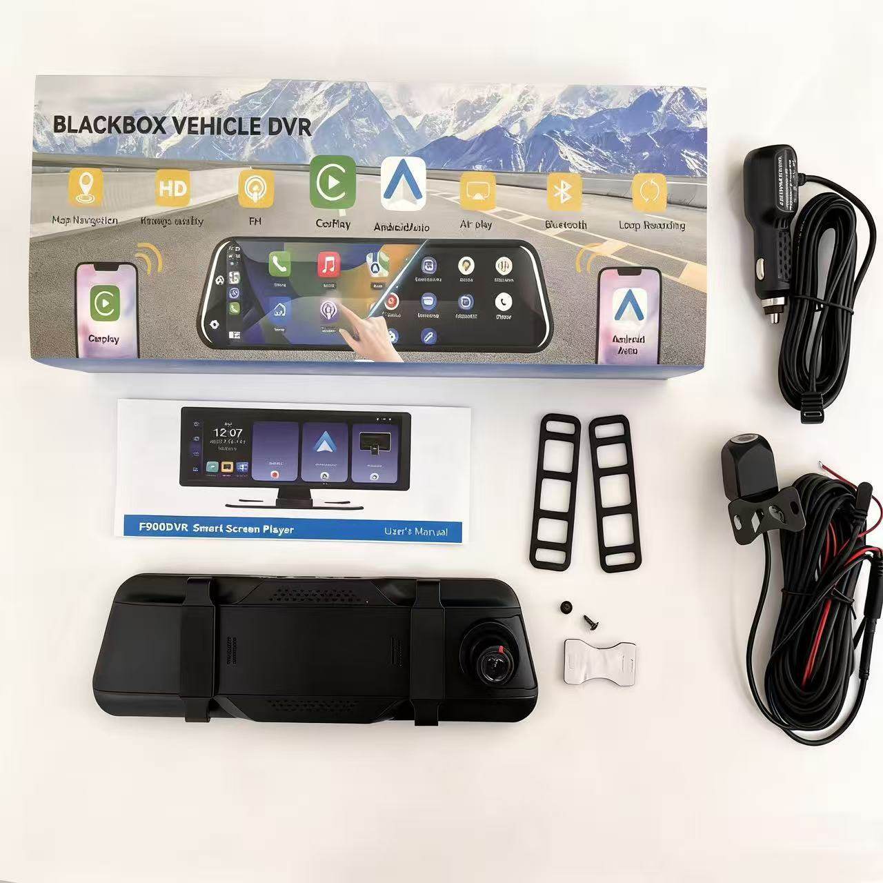 Wireless Carplay Streaming Rearview Mirror Reversing Image 4K High-Definition Driving Recorder Car Dvr