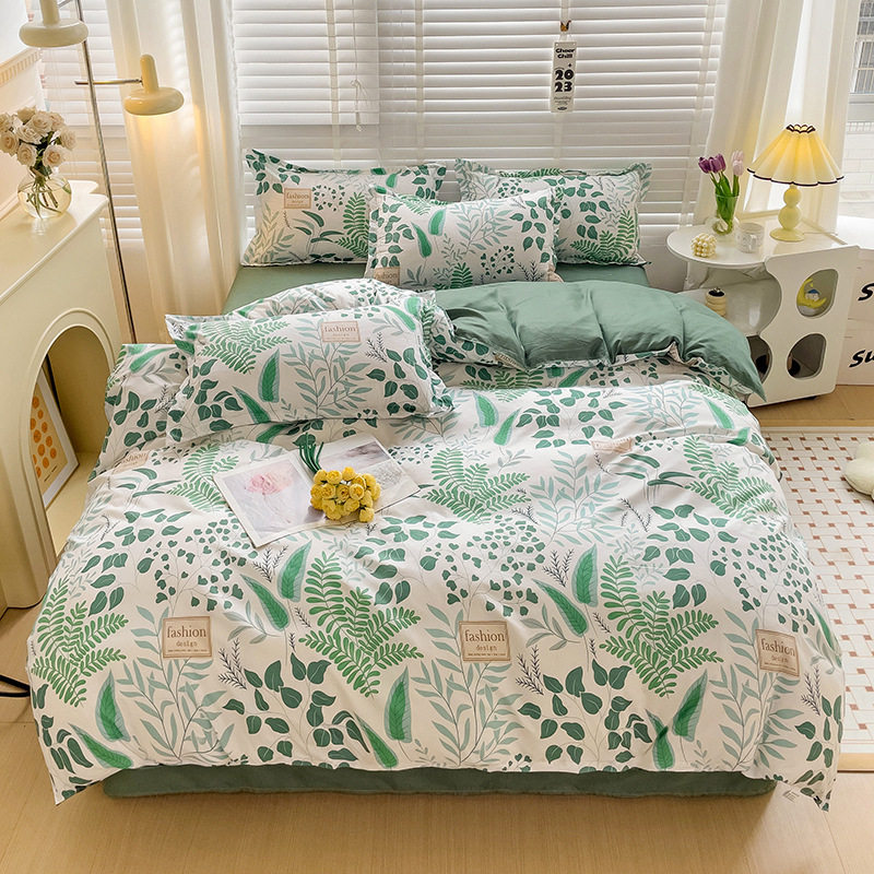Skin-friendly cotton bedding four-piece set 1.8m quilt bed single bed 1.5 student 1.2 dormitory three-piece set 4