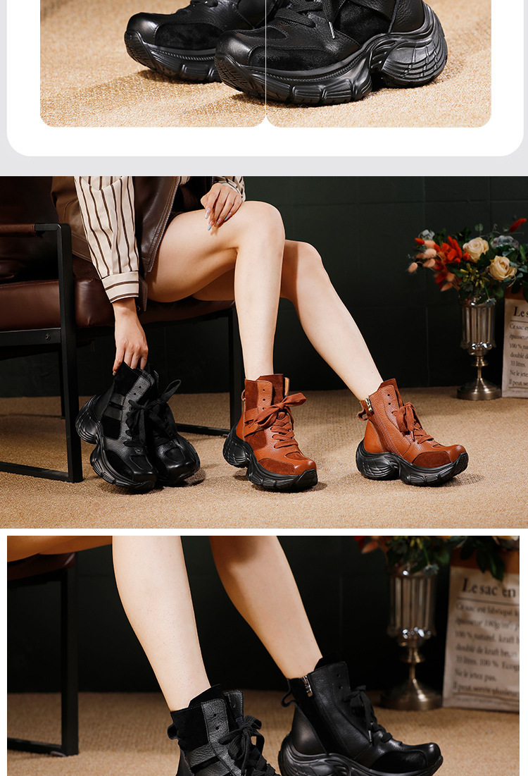 Boot nữ cổ thấp da bò thật dây kéo hông phong cách cổ điển — màu đen, màu nâu