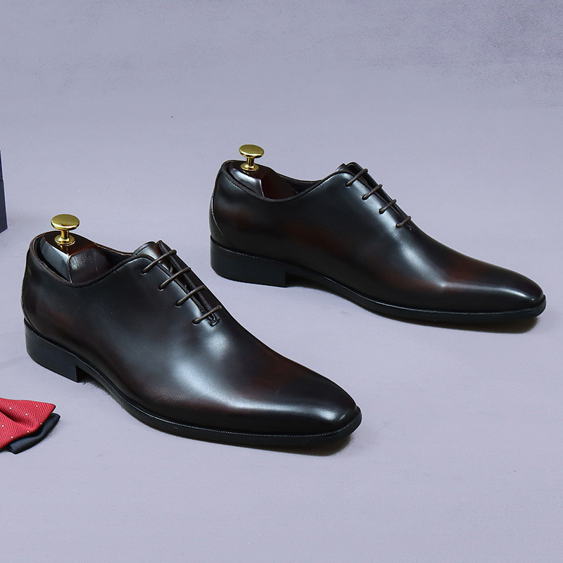 Giày Oxford nam da bò thật buộc dây phong cách công sở — Màu đen, Màu cà phê