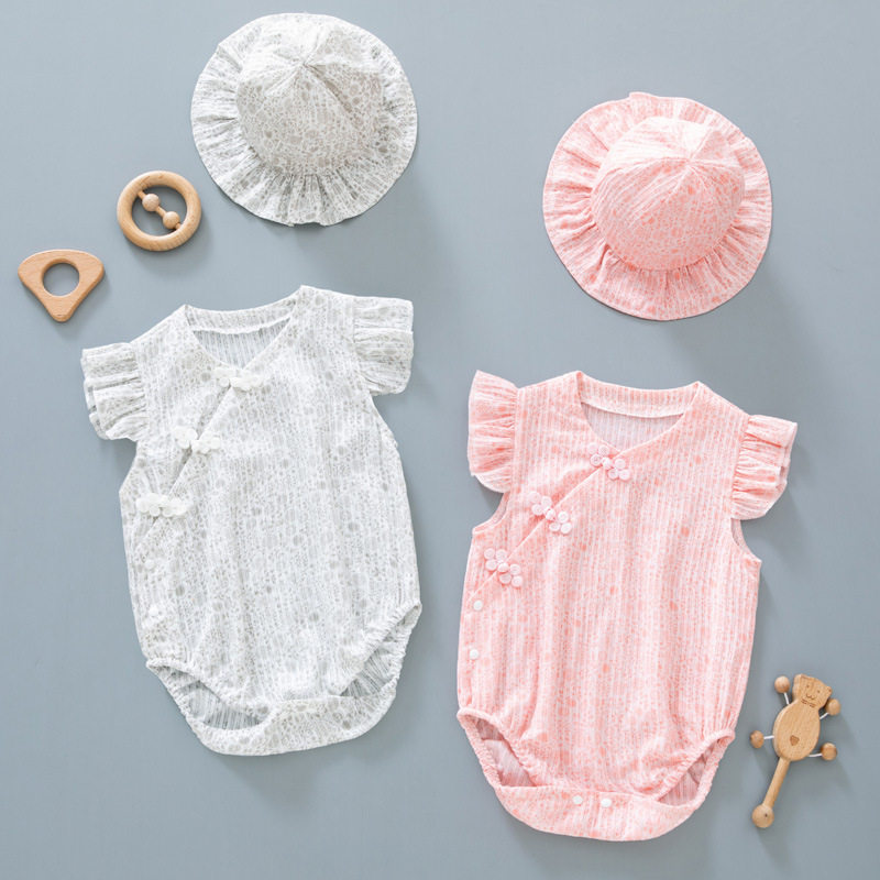 Baby One-piece Clothes Summer Thin Newborn Princess Cheongsam Ha-style Foreign-style Baby Girl Cute Super Cute Bag Fart Clothes