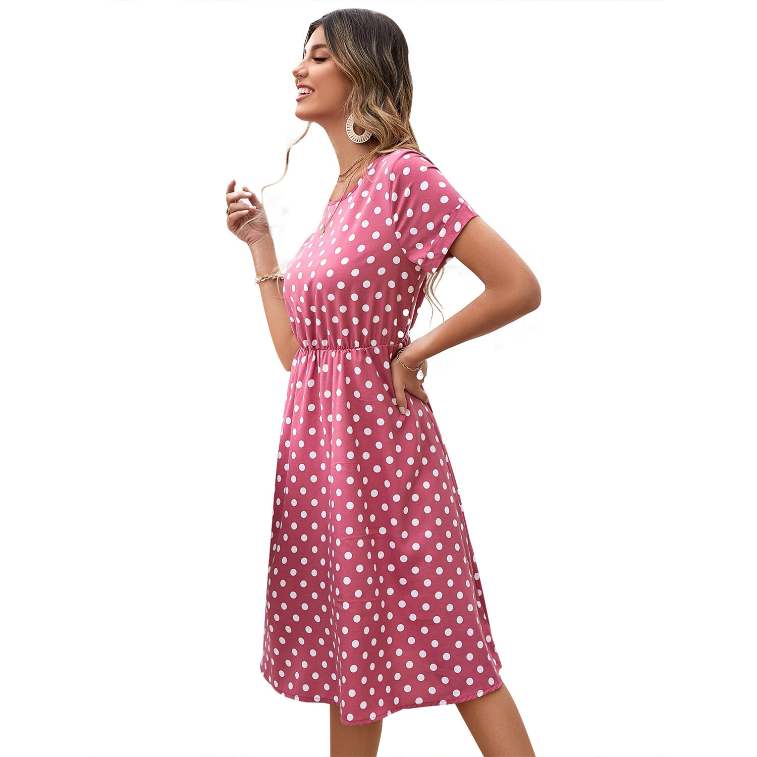 Chiffon Polka Dot Dress Comfortable Casual Vacation Style Perfect for Summer Outings Available for Wholesale