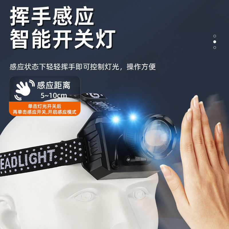 Headlamp Strong Light Charging Super Bright Head-Mounted Outdoor Small Flashlight Laser Induction Night Fishing Super Long Endurance Miner's Lamp