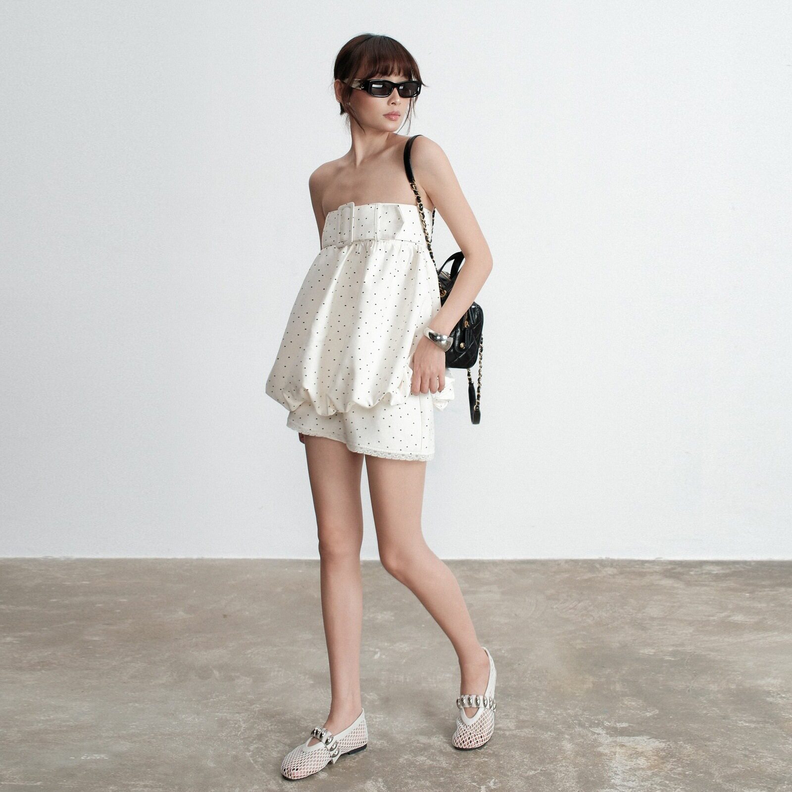 Chic Polka Dot Print Strapless Mini Dress Backless Design Sexy Style Spring Collection Wholesale Available