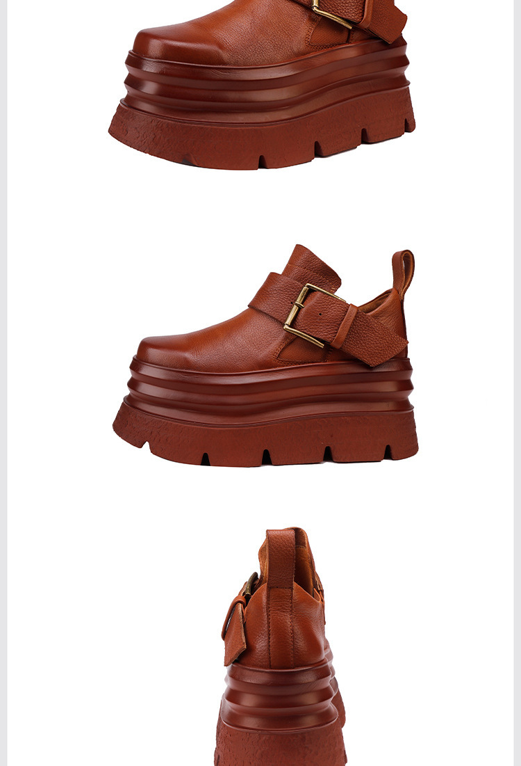 Boot nữ cổ thấp da bò thật đế cao su đúc liền khóa kéo bên hông — đen, nâu