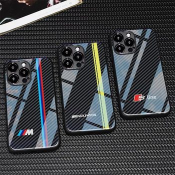 Carbon Fiber Pattern Is Suitable for Iphone17Pro Apple 15Promax Mobile Phone Case Car Logo 17Promax Glass Case