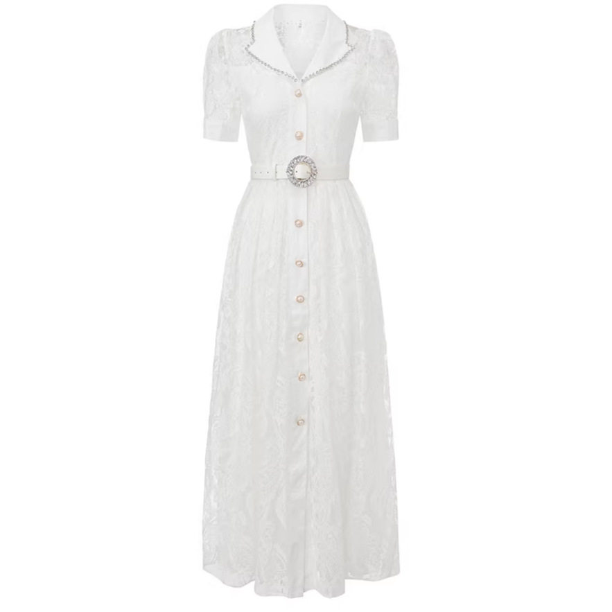Elegant Lace Blazer Dress Pearl Button Waist Defined Flared Skirt Spring and Autumn Fashion Wholesale Available