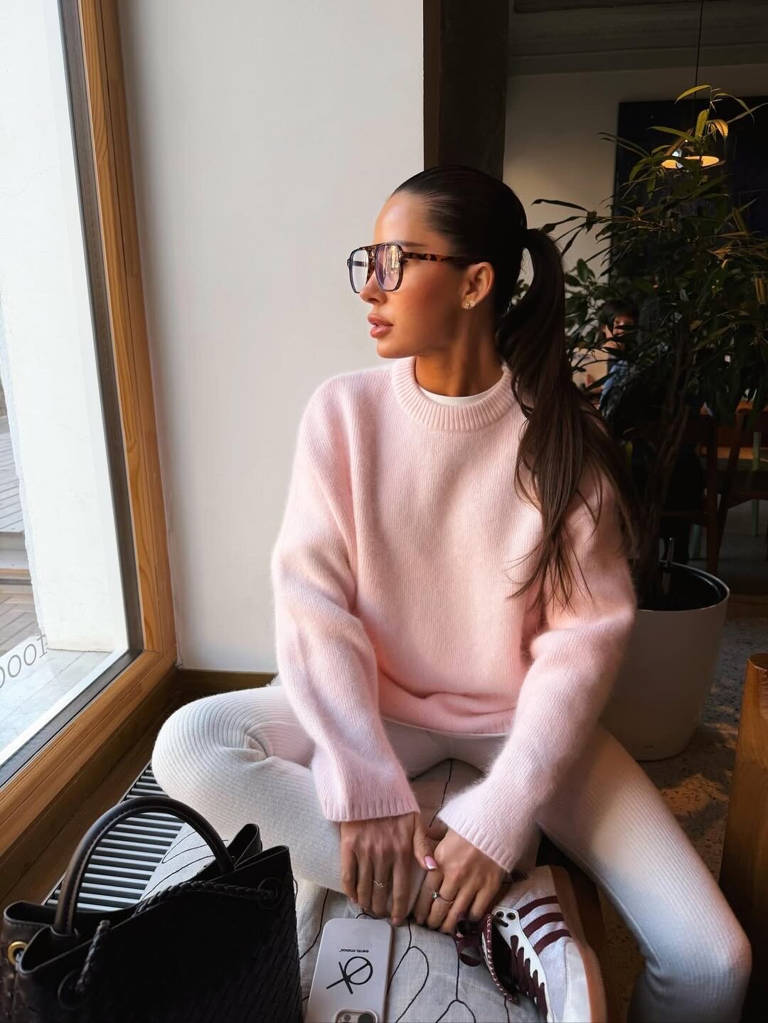 Womens Oversized Knit Sweater Round Neck Faux Mink Fabric Long Sleeve Casual Style Perfect for Spring and Autumn
