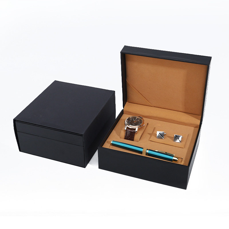 Pu Leather Watch Case Cufflinks Pen Watch Set Box Jewelry Watch Packaging Box Watch Gift Box Wholesale