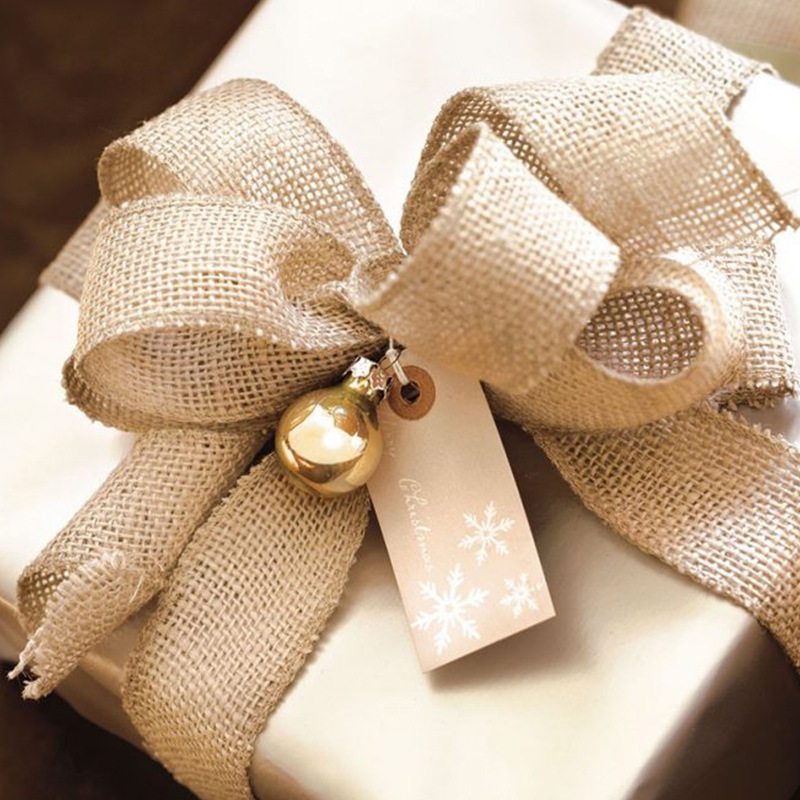 Original color yellow sub-pure linen roll ribbon hemp rope handmade DIY Christmas decoration bow fabric sisal