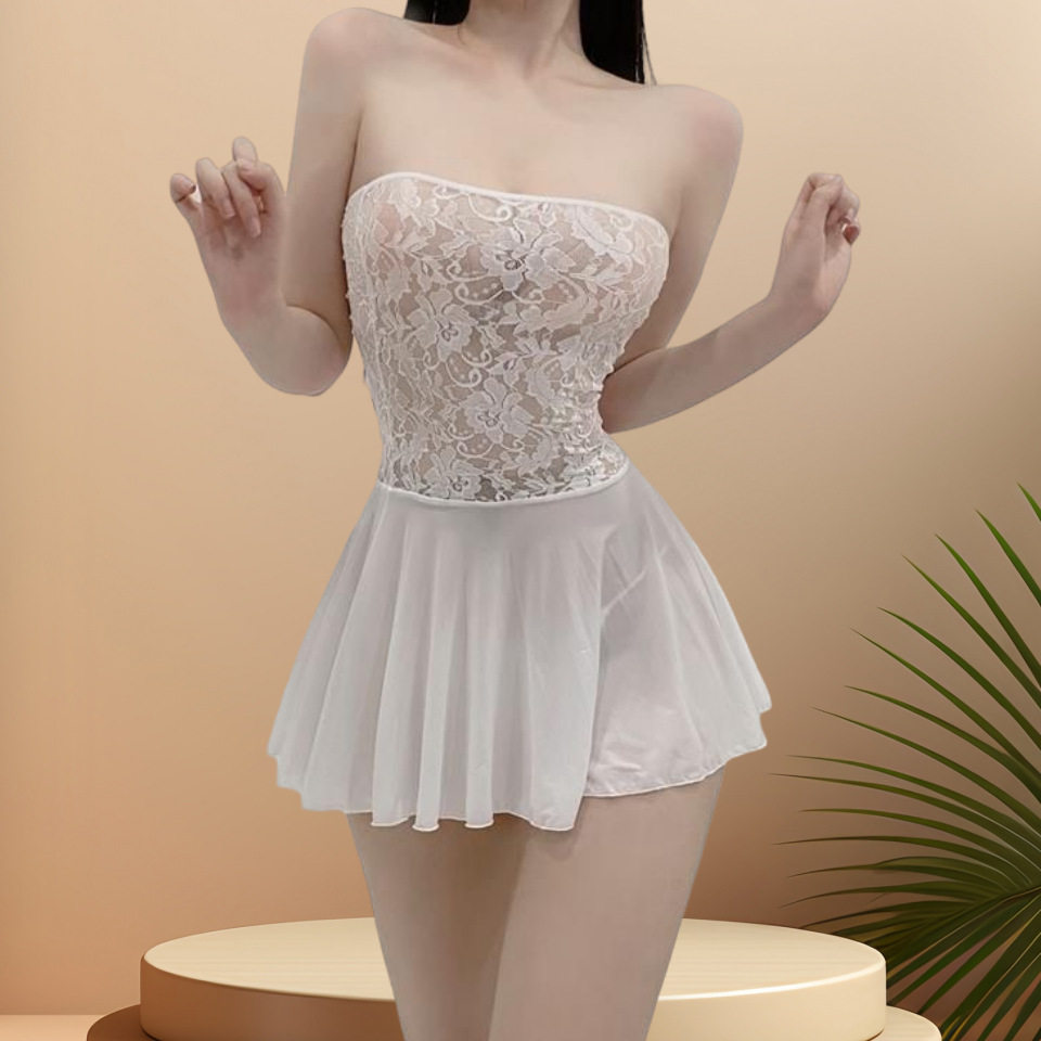 Moonman Plus Size Lace Splicing Tube Top Skirt See-Through Sexy Sexy Wear Transparent Tight Sexy Lingerie Set