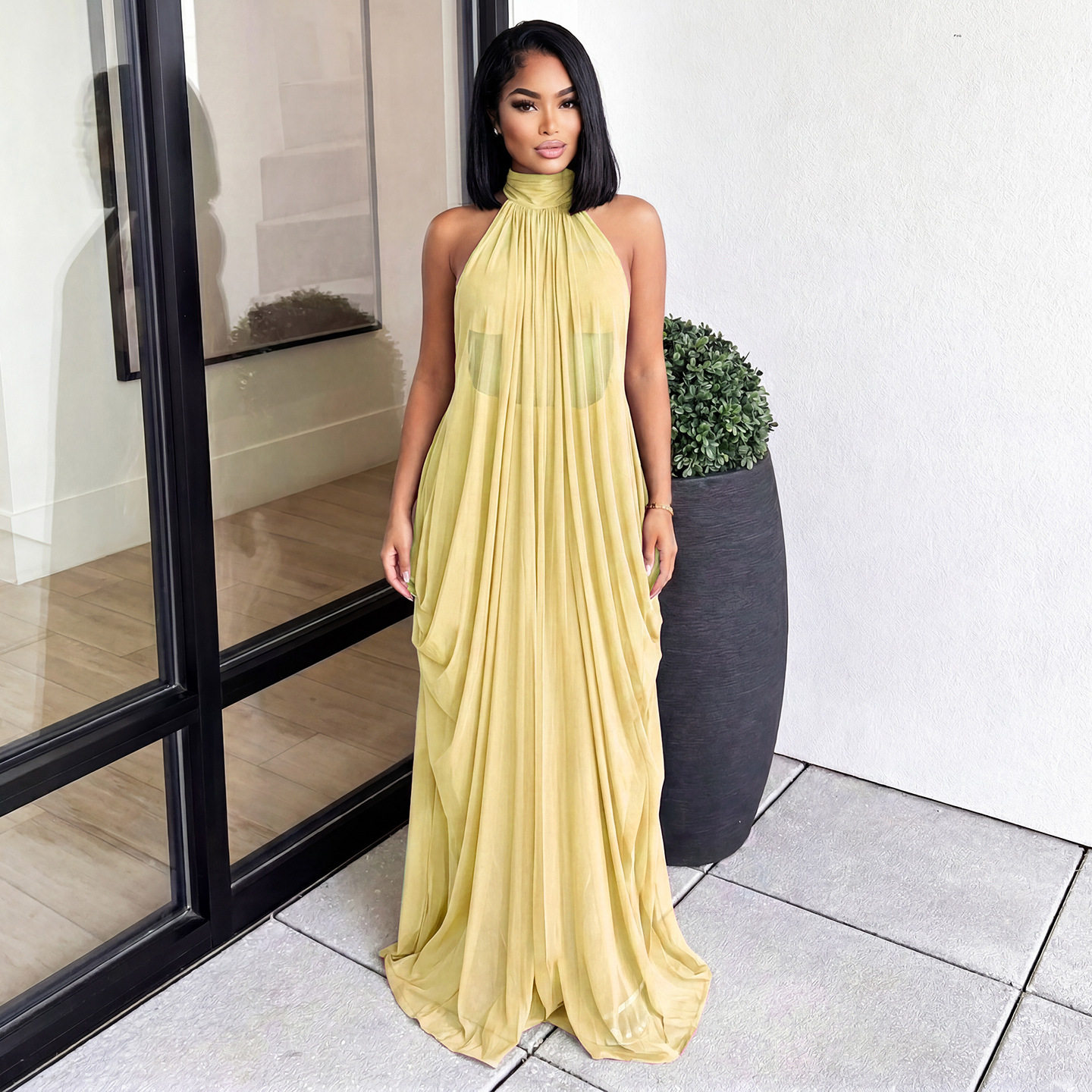 Summer Womens Fashion Set Halter Neck Strapless Sheer Fabric Bodycon Skirt Perfect for Parties or Night Out