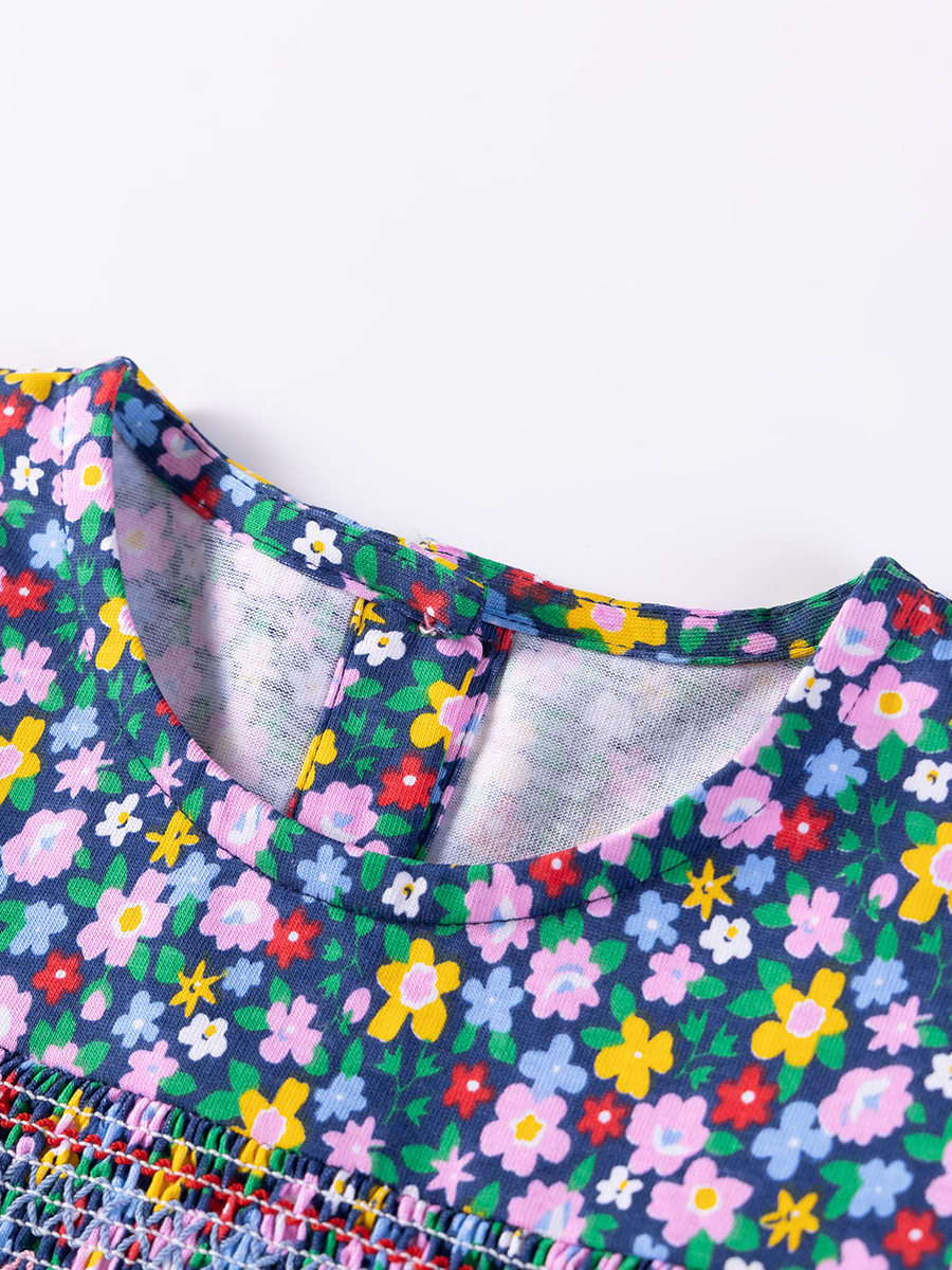 Girls' New Autumn Long-Sleeve Dress Wholesale, Watermark Floral Kids' Dress