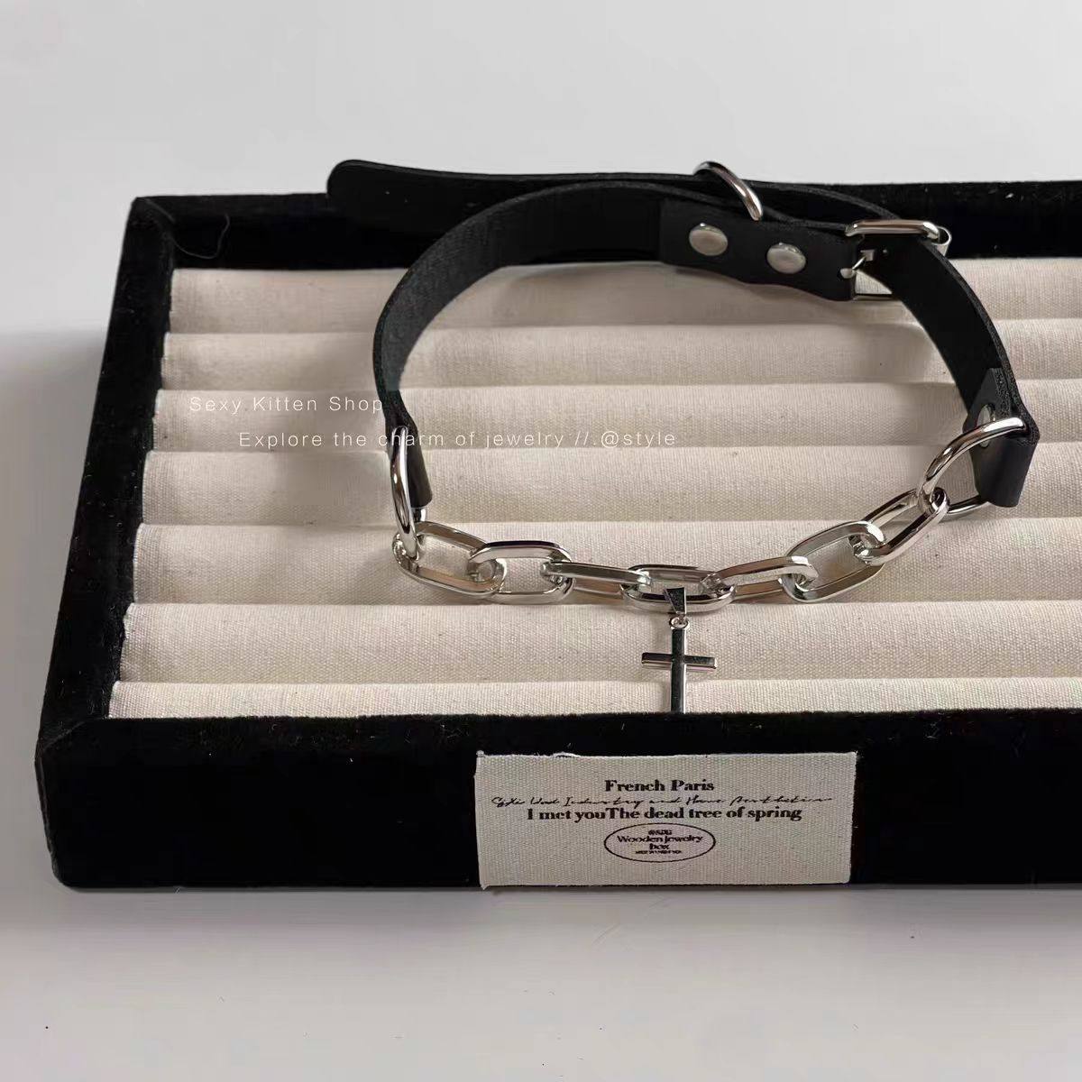 Cross chain collar men and women punk rock choker subculture hot girl y2k titanium steel niche necklace tide