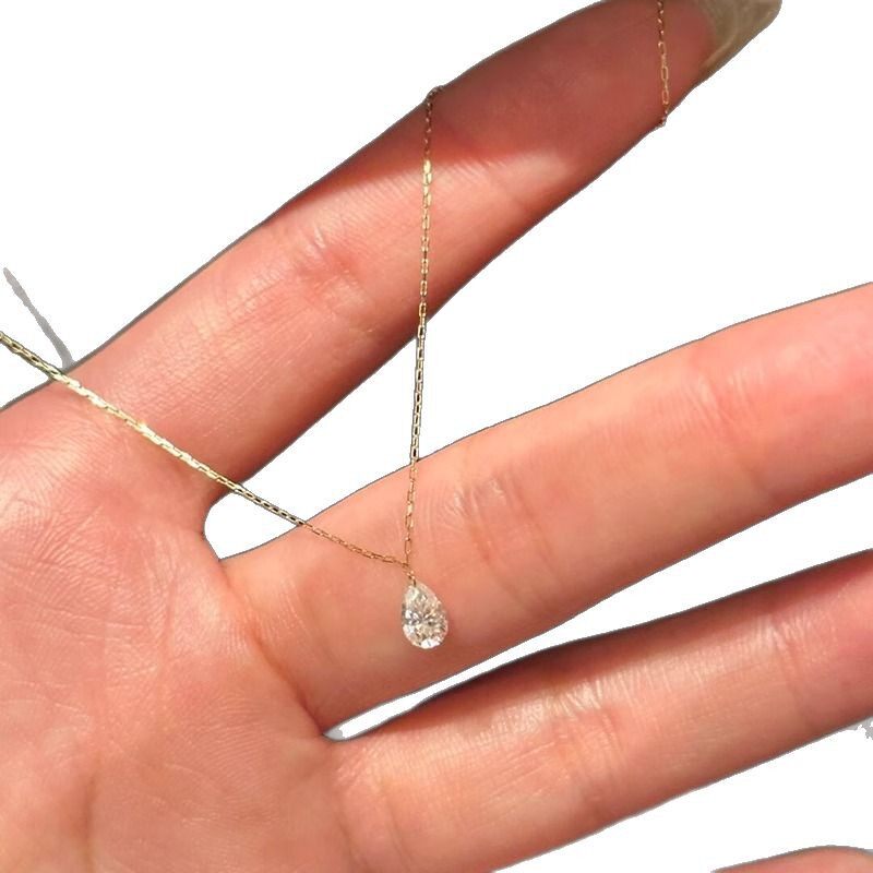 Minimalist Style Light Luxury Extremely Fine Water Drops Flash Diamond Chain Pendant Necklace Women's Autumn and Winter New Commuting Clavicle Chain
