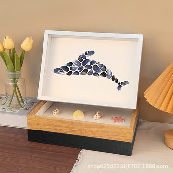 Three-Dimensional Hollow 3cm Photo Frame Wooden Shell Conch Specimen DIY Handmade Dried Flower Framed Photo Frame Creative Gift