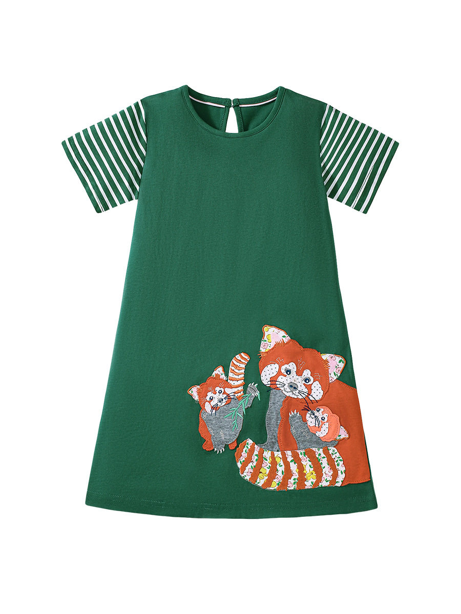 Source Factory Girls' Dress, Cartoon Summer Short-sleeve Kids' Dress, Applique Cotton Kids' Skirt Wholesale