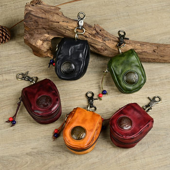 Ancient Chaoke Retro Top Layer Cowhide Car Key Bag Women's Waist Hanging Handmade Vegetable Tanned Leather Home Lock Key Bag