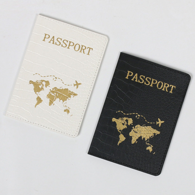 Black and White Cross-Border Temu Crocodile Pattern Pu Leather Passport Protection Set Leather Map Passport Holder Oil Edge Passport Bag