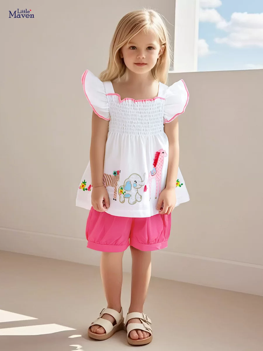 Girls' Ruffle Sleeve Vest Set, Summer Cotton Capri Pants 2-piece Outfit, Kids' Set