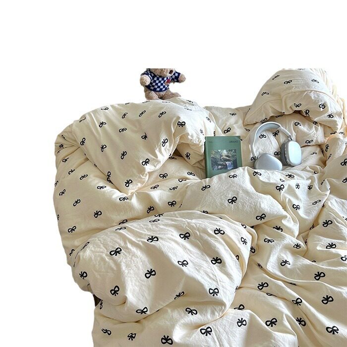 Class a Bed Four-Piece Set Pure Washed Cotton 2025 New Quilt Cover Bed Sheets Quilt Cover Bedding Student Dormitory Three-Piece Set 4