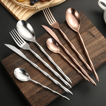 Creative Bright Titanium-Plated Pvd304 Stainless Steel Hotel Western Restaurant Steak Knife, Fork, and Spoon Set Wholesale Tableware Light Luxury