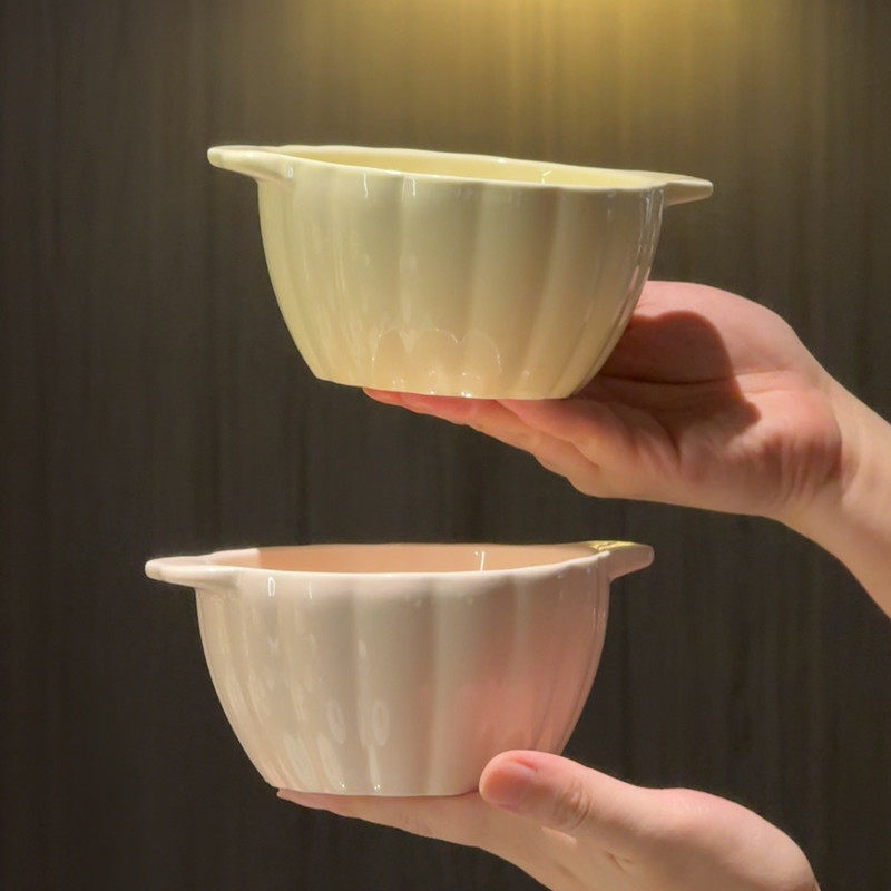 Ceramic Baby Binaural Bowl Rice Bowl Cream Fruit Breakfast Salad Bowl Air Fryer Microwave Oven