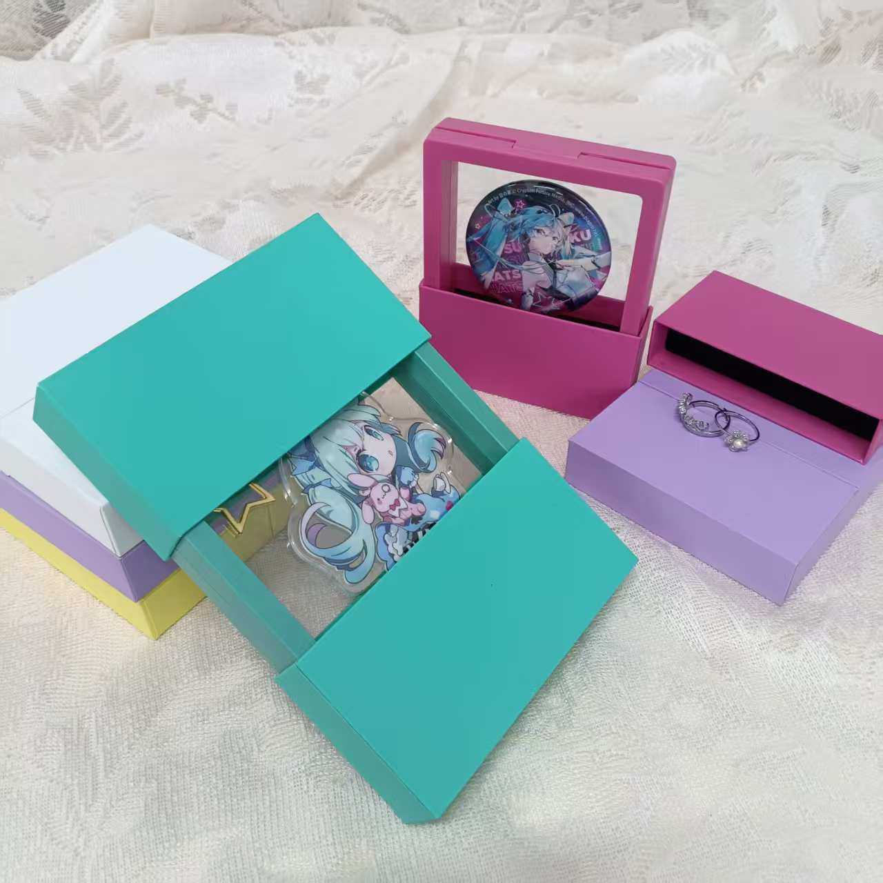 Colorful Transparent Suspended Box Bracelet Brooch Toy Gift Storage Display Box Pendant Keychain Pull-Out Packaging Box