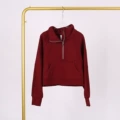 Angora red stand collar half-zip sweatshirt