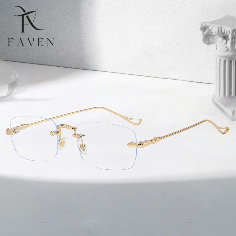 Cross-Border Gm Same Style Rimless Glasses for Men, Trendy Myopia Frames for Women, Plain Metal Square Anti-Blue Light Flat Glasses
