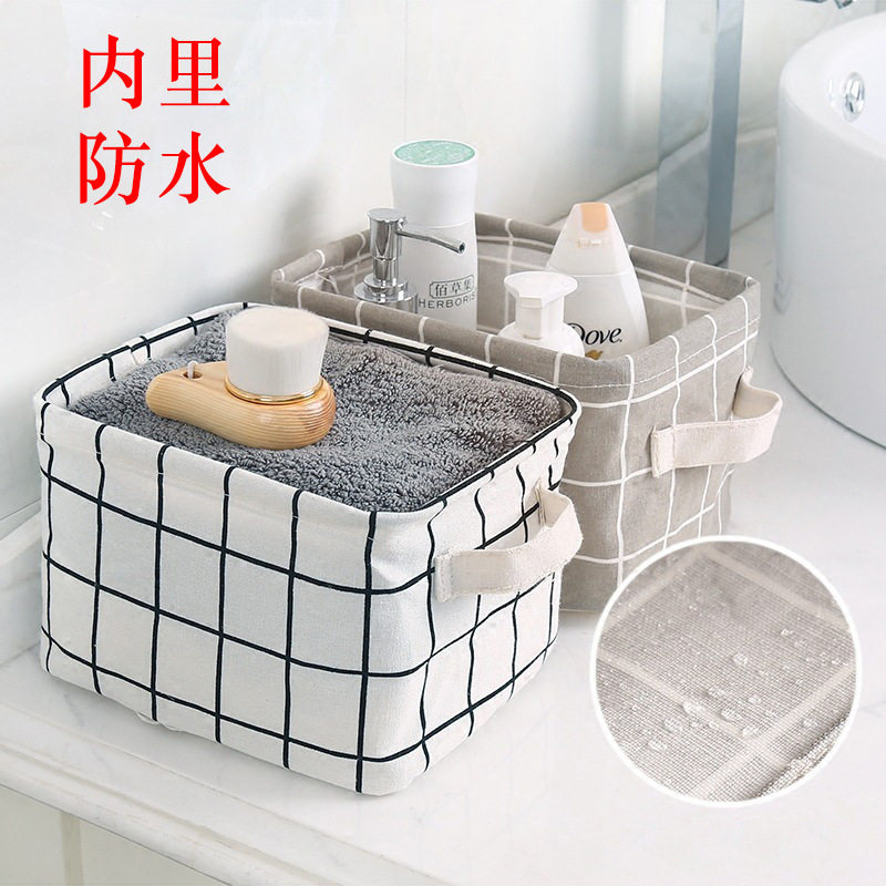 Fabric Cotton and Linen Storage Small Square Box Desktop Miscellaneous Storage Basket Organizer Portable Storage Basket Organizer Grid