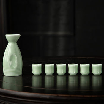 Longquan celadon ceramic wine set suit half jin small wine pot wine separator white wine yellow wine six cups business logo