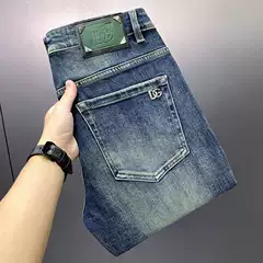 Blue Light Luxury Washed Jeans Men's 2024 Autumn Thick All-match Slim-fit Straight European Fashion Casual Pants