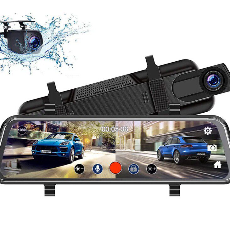 Streaming media rearview mirror driving recorder 10 inch full screen touch HD night vision front and rear dual lens reversing image