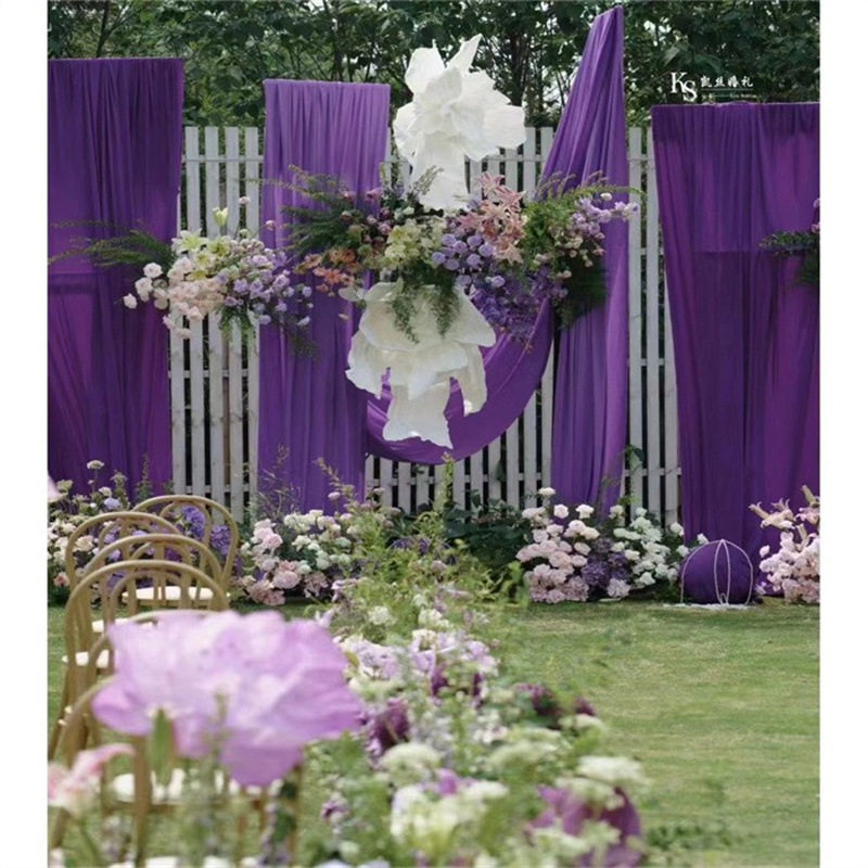 Purple Veil Milk Silk Double-sided Elastic Veil Ceiling Wedding Elastic Cloth Auditorium Stage Background Cloth Decorative Valance