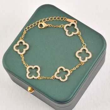 Cross-Border Jewelry Simple Lucky Four-Leaf Clover Bracelet for Women French Sweet High-End Full Diamond Zircon Four-Leaf Flower Bracelet