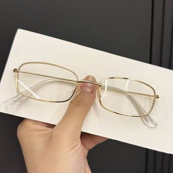 Business Gold Square Frame Glasses for Women, Retro Plain Style, Suitable for Prescription Lenses, Anti-Blue Light, Non-Prescription Trendy Eyeglass Frames