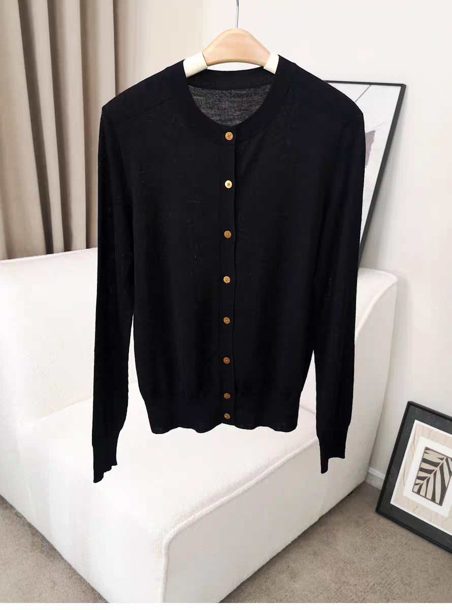 德国扬子纱100%美丽诺羊毛针织圆领开衫精纺60支外套秋冬薄款女25