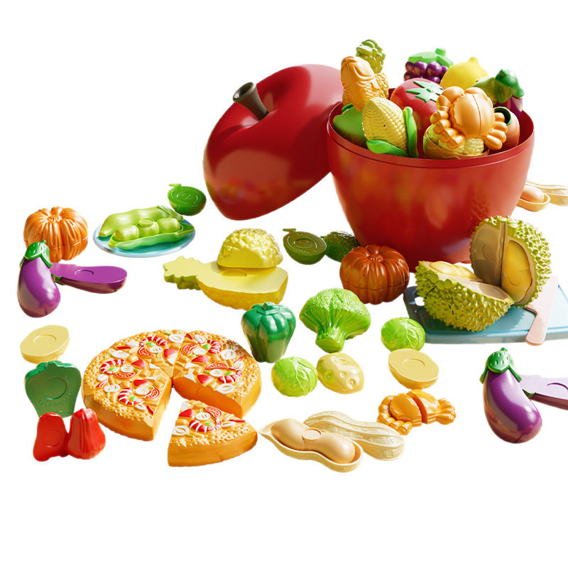 水果切切乐仿真果蔬玩具 0-3岁可剥啃咬 苹果收纳桶过家家早教,淘宝优惠券,粉丝福利购,淘宝优惠卷