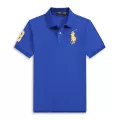 Three button polo color blue rhubarb label