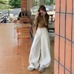 Yc & American Retro High-Waisted Apricot Loose Wide-Leg Pants Versatile Scimitar Pants Autumn and Winter Women's Jeans Banana Pants