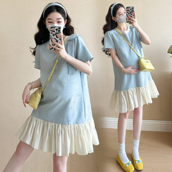 2025 pregnant women summer three-dimensional relief flower stitching Korean dress