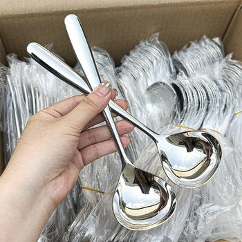 Stainless Steel Food-Grade Large-Head Spoon, Thickened Household Kitchen Long-Handled Spoon, High-Value Exquisite Watermelon Spoon, Extra Thick