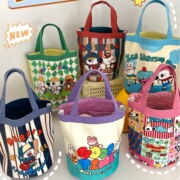 Cute Graffiti Bucket Bag Ins Printed Cylinder Bag Canvas Lunch Bag Han Feng Girl Hand Lunch Box Mummy Bag