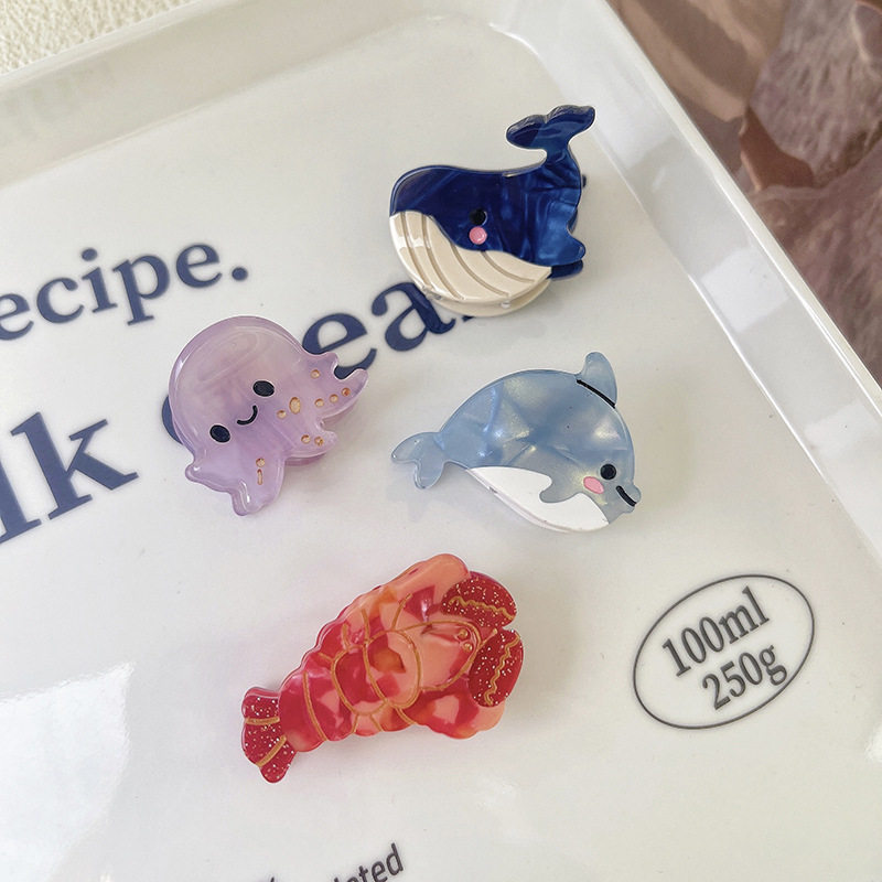 Cute Ocean Small size acetate grip small exquisite whale seahorse starfish crab hair grip side bangs hairpin