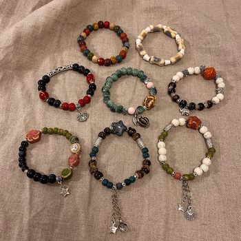 Jingdezhen Ceramic Bracelet, Fun New Beaded Bracelet for Girls, Best Friends, Couples, Woven Bracelet, Men's Jewelry, Chinese Style