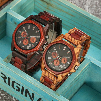 Creative Multifunctional Sandalwood Wooden Quartz Watch Amazon Independent Station Best-Selling Men's Wooden Watch in Stock with Large Dial