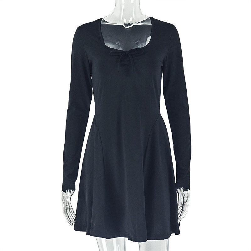 Fashionable Womens A Line Dress Long Sleeve Ruched Waist Solid Color Ideal for Dates and Casual Outings Wholesale